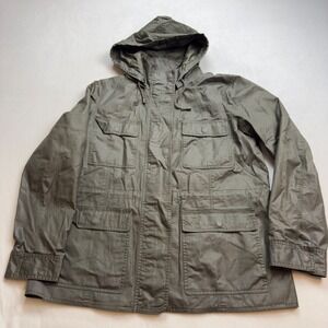 Banana Republic Men's LG Olive Green Waxed Cotton Hooded Anorak Field Jacket EUC